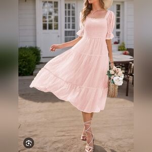 Elegant Pink Smocked Dress